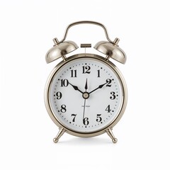 Vintage twin bell alarm clock isolated for nostalgic lifestyle, morning routine themes, and product presentation

