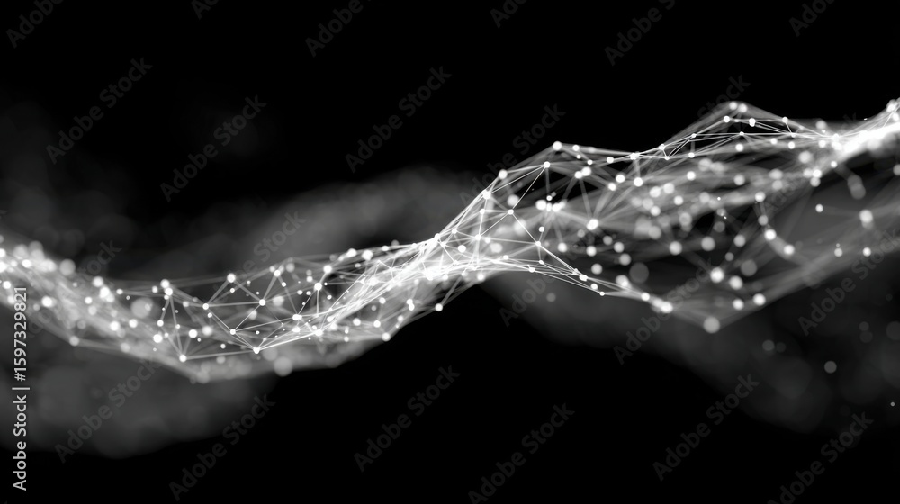 Poster complex network of nodes and lines creates a striking visual of digital connectivity and communicati