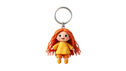 Orange-haired doll keychain, isolated on white background