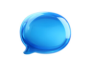 Glossy Blue 3D Chat Bubble Icon with Reflections and Rounded Tail, Front View, Transparent Background