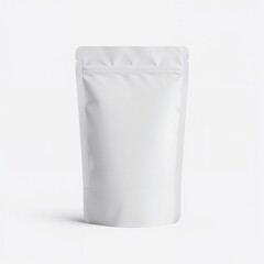 White stand-up pouch bag packaging mockup with realistic shadows and isolated white background for product presentation

