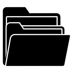 black vector File folder icon silhouette representing data management, organization, and document storage on a white background, scalable vector origin