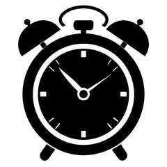 black vector Classic alarm clock silhouette with bell design, a timeless symbol for reminders and time management, vector origin for clean lines