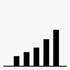 black vector Rising bar graph silhouette against white, symbolizing growth, progress, and upward trends in business and financial markets