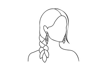 Handdrawn continuous line drawing a woman with braided hair feather earrings female