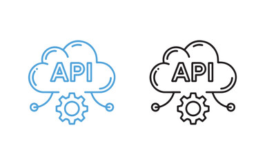 API cloud service icon in blue and black line style
