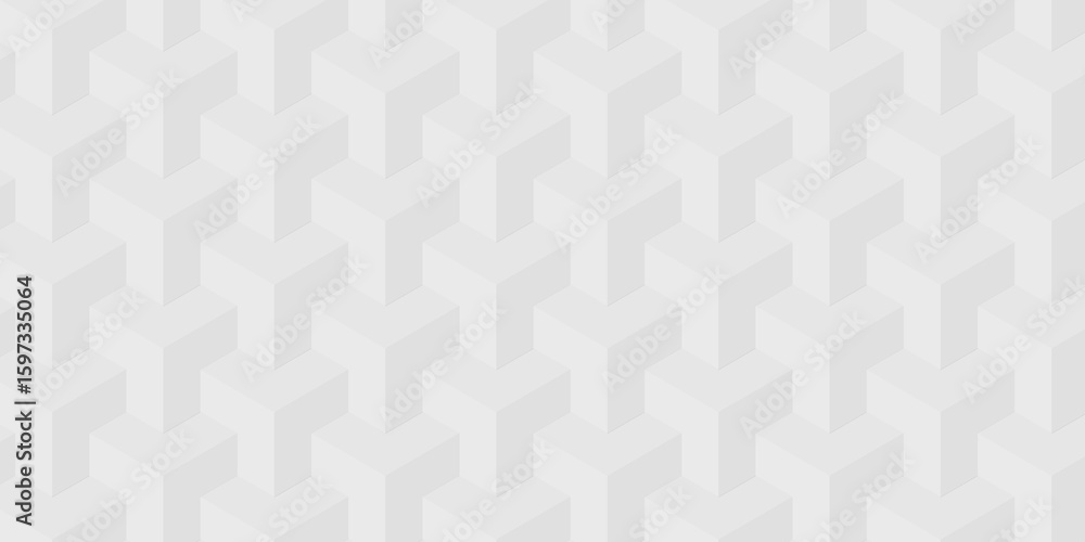 Poster abstract white cube geometric tile and mosaic wall grid technology wallpaper design. white, gray geo