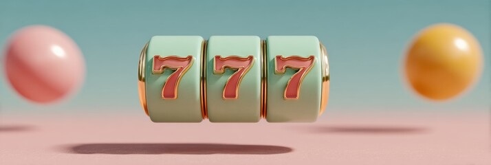 Fototapeta premium Premium Modern Jackpot Slot Machine Close-Up with 777 Reels Spinning Authentic Gambling Success for Casino Marketing and Social Media Campaigns