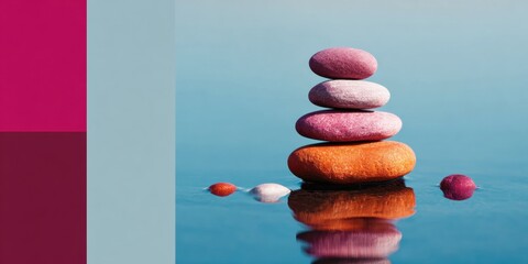 Premium Balanced Stacked Rocks on Calm Water for Mindfulness and Wellness Marketing Modern Tranquil Scene for Meditation and Lifestyle Content