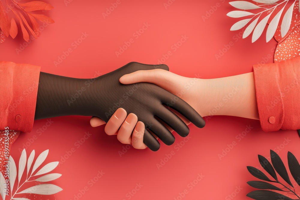 Poster embracing unity through handshake symbolism showcasing connection and collaboration against a warm c