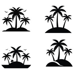 Fototapeta premium Tropical Island Paradise Palm Trees Silhouette Icons