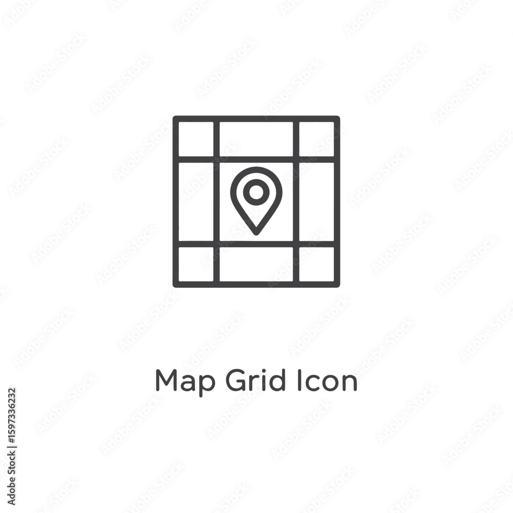 Poster vector art of a map grid displays a location pin, indicating a destination
