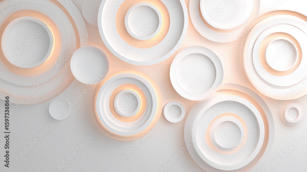 Poster a striking wall features an arrangement of circular patterns in various sizes. soft ambient lighting