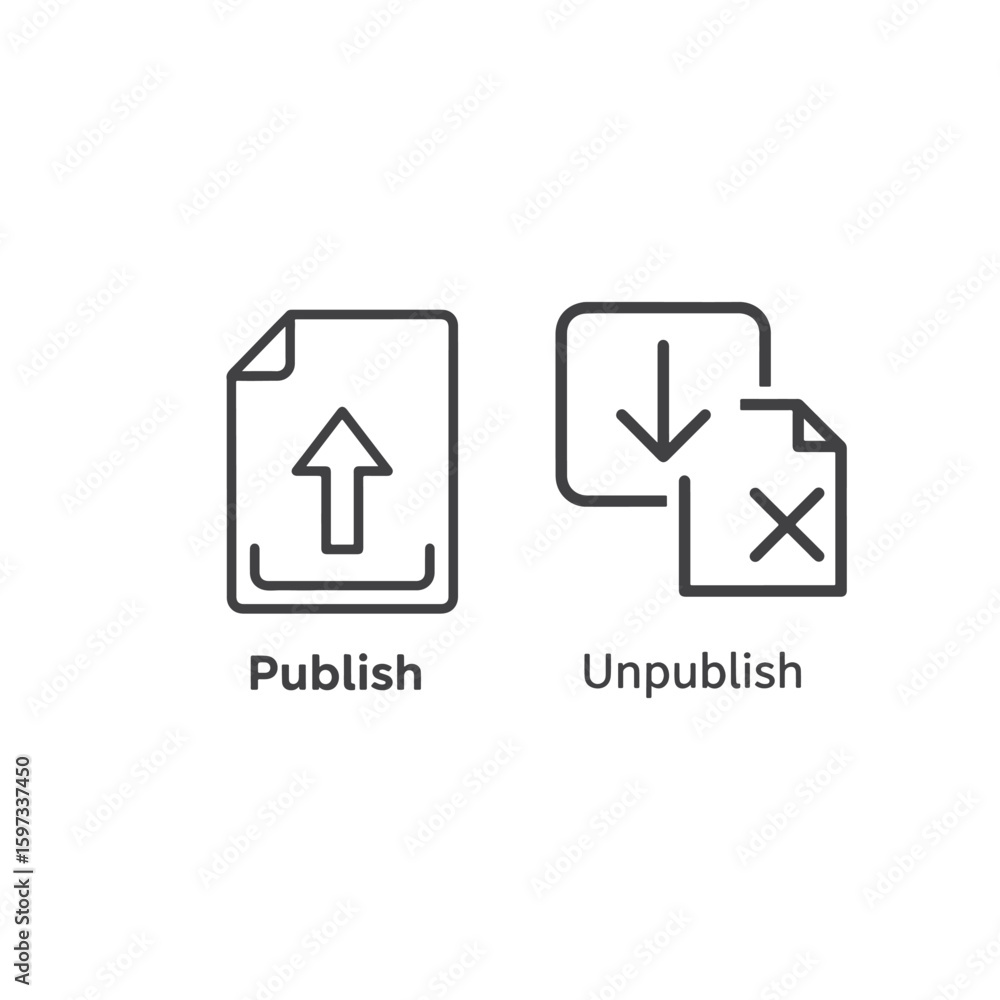 Poster vector art of icons for publishing and unpublishing files or content