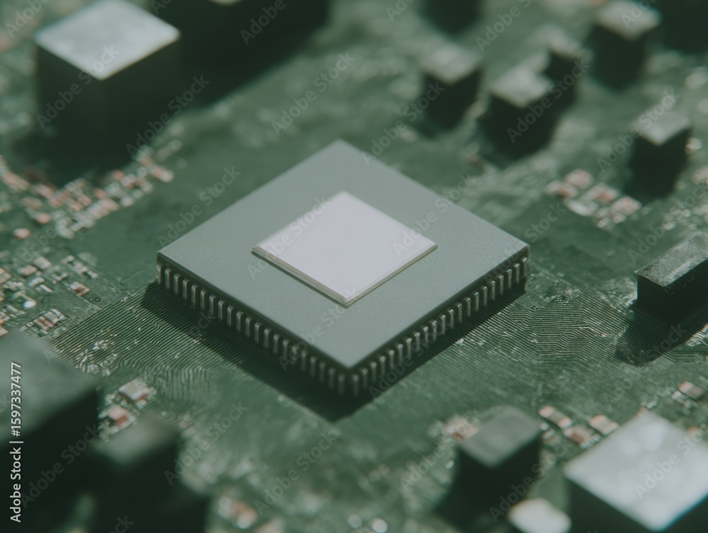 Poster modern quantum processor chip on futuristic circuit board premium high-quality technology visual for