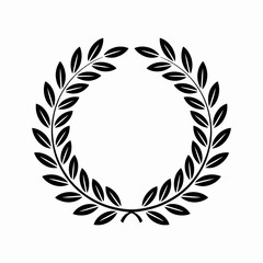 Classic black laurel wreath silhouette symbolizing victory and achievement isolated on white background