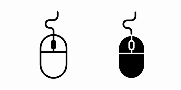Two computer mouse icons one outlined and one solid silhouette isolated on white background