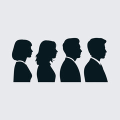 Diverse group of people in profile silhouettes isolated on white background silhouette