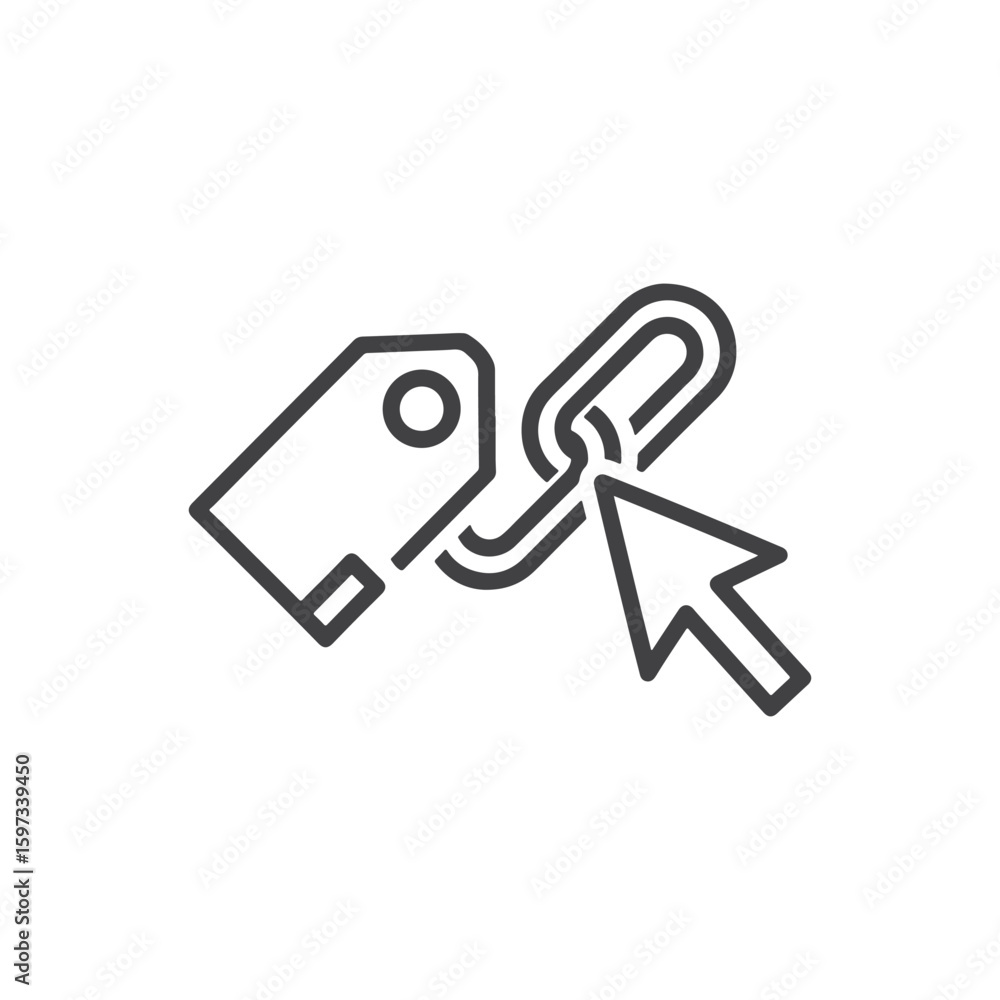 Poster vector art of a cursor clicking on a chain link attached to a price tag