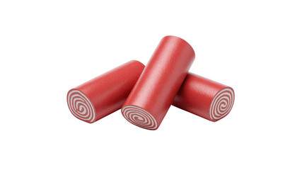 Three Red and White Swirl Candy Rolls Isolated on Transparent Background