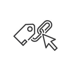 Vector art of a cursor clicking on a chain link attached to a price tag