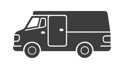 White, isolated delivery truck vector illustration with cargo trailer a simple flat van bold black silhouette vector icon illustration on white background minimalist flat black