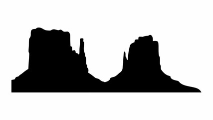 Silhouette of monument valley buttes showcasing iconic desert landscape with mesas and buttes in black | editable eps vectors