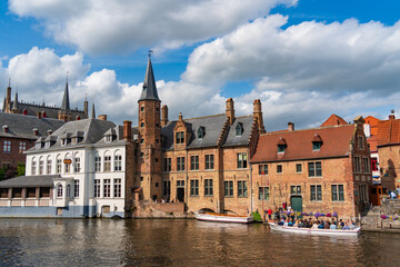 Rozenhoedkaai, Rosary Quay, the most famous part of canal in Bruges, Belgium