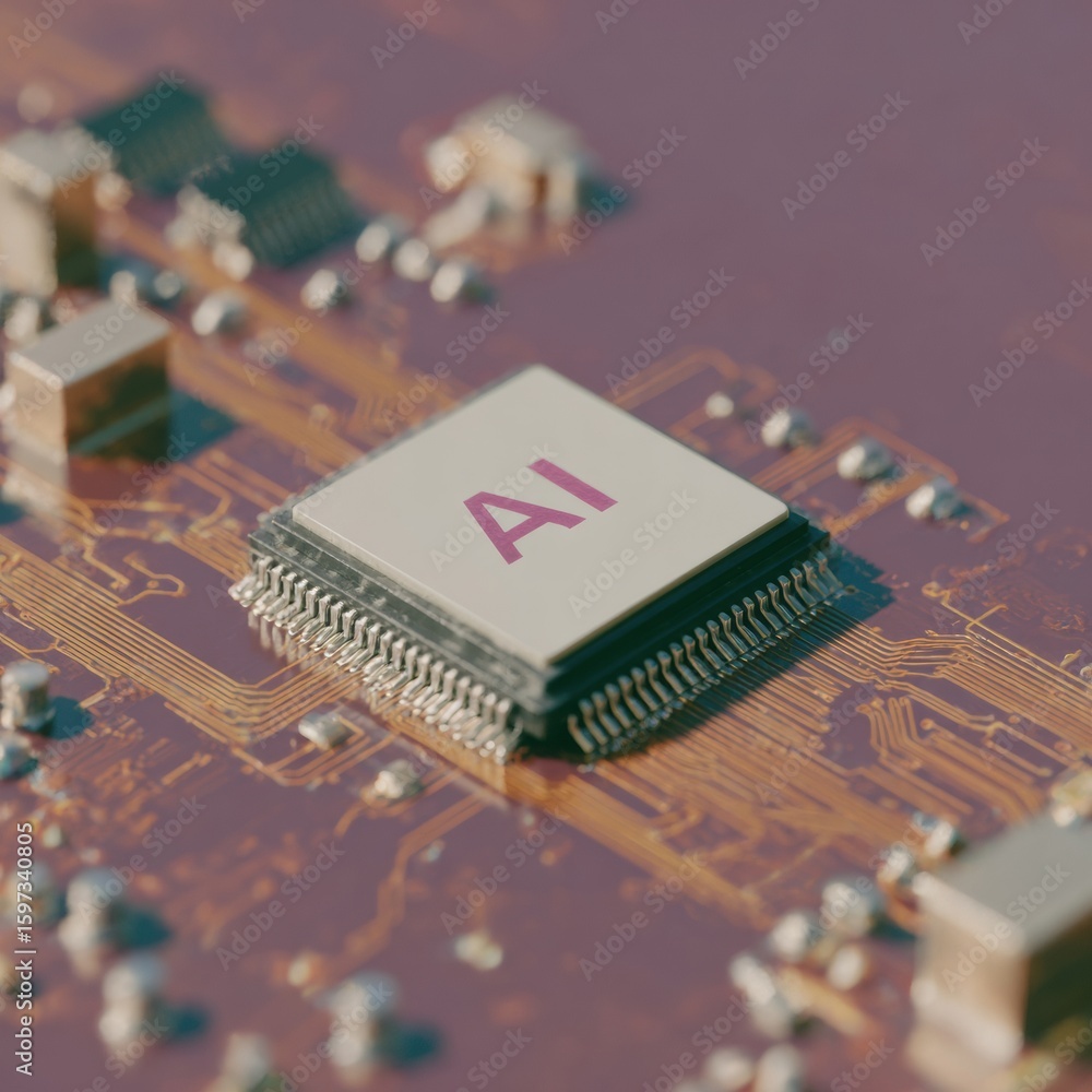 Poster premium advanced ai microprocessor on futuristic circuit board for modern tech innovation and profes