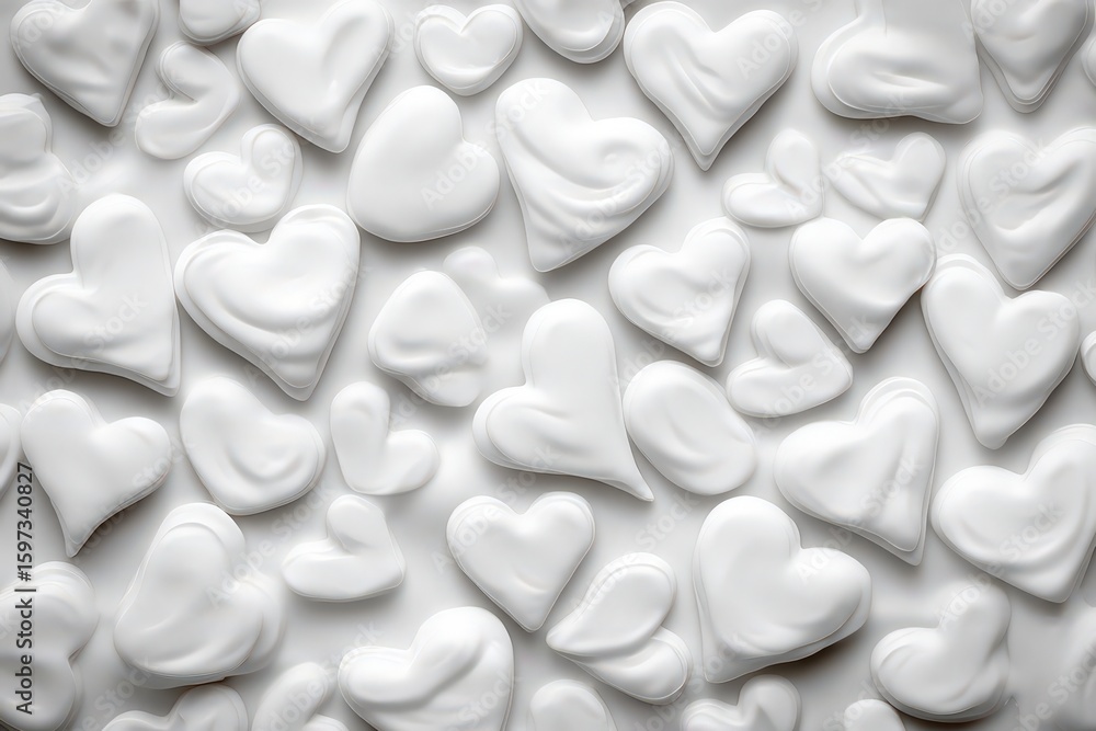 Aufkleber aesthetic composition of varied white hearts arranged artistically on a smooth surface creating a se
