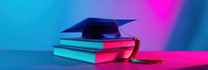 Modern Professional Education Concept Featuring Debt Forgiveness with Graduation Cap on Books for Millennial Marketing Campaigns and Social Media Inspiration