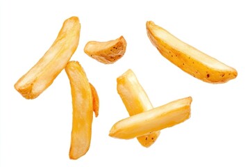 Flying french potato fries food appetizing produce.