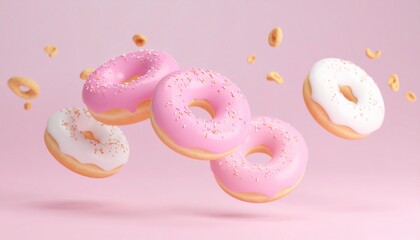 donuts and crunch floating in the air 