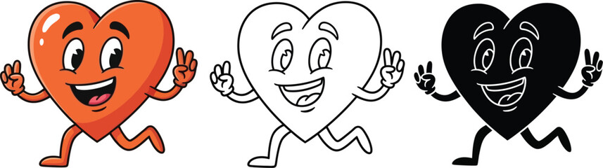 Obraz premium Cartoon heart character running vector illustration design for valentine day and love concept art editable