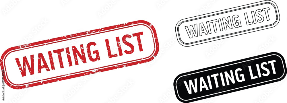 Poster waiting list stamp vector design template for queue management and appointment scheduling system edi