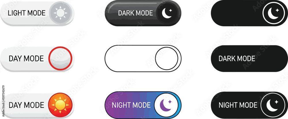 Poster light dark day night mode toggle switch ui ux design vector illustration for app and website interfa