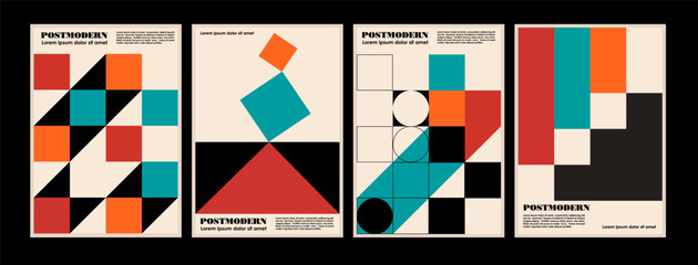 Artworks, posters inspired postmodern of vector abstract dynamic symbols with bold geometric shapes, useful for web background, poster art design, magazine front page, hi-tech print, cover artwork