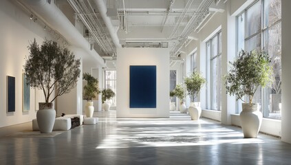 Obraz premium Modern gallery space, sunlit, minimalist