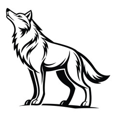 Obraz premium Black and White Wolf Logo Design Standing Profile monochrome