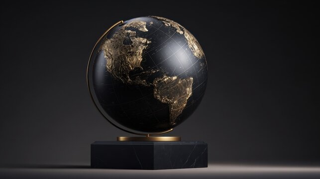 The Luxurious Globe Displaying Earth's Geography in Elegant Black and Gold.