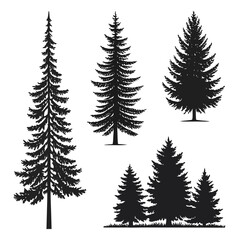 Obraz premium Black Silhouette Christmas Pine Trees Vector Graphic Set