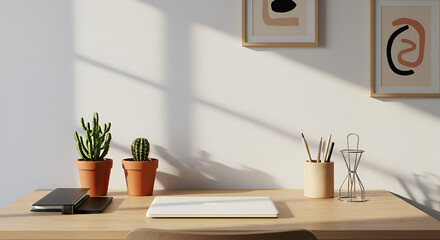 Serene workspace featuring minimalist decor and natural light creating a peaceful ambiance