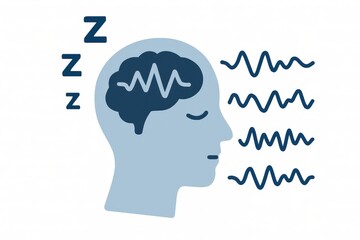 Conceptual illustration portraying brain activity during restful sleep, showcasing brain waves and relaxation signals conveying the importance of mental health and restorative processes