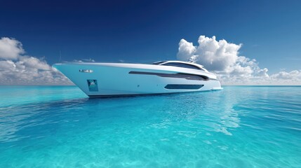 Fototapeta premium The luxurious yacht gliding through crystal-clear turquoise waters under a bright blue sky.