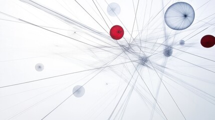 Abstract Connection Lines and Circles in Vibrant Red and Gray