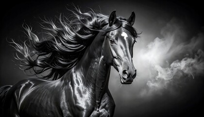 Dramatic black horse portrait