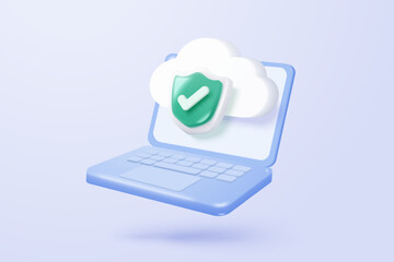 3d laptop screen with lock icon signs for private secure concepts. password firewall secure for protect crime with hacker. 3d notebook password correct buttons icon vector render illustration