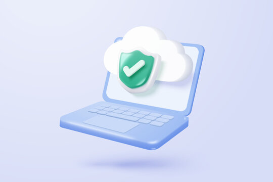 3d laptop screen with lock icon signs for private secure concepts. password firewall secure for protect crime with hacker. 3d notebook password correct buttons icon vector render illustration