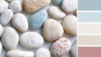 Pebbles in pastel hues, color palette guide