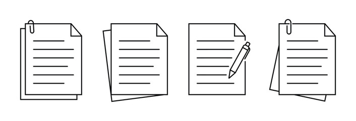 Document line icon set. File and paper symbols with single and multiple pages, vector illustration